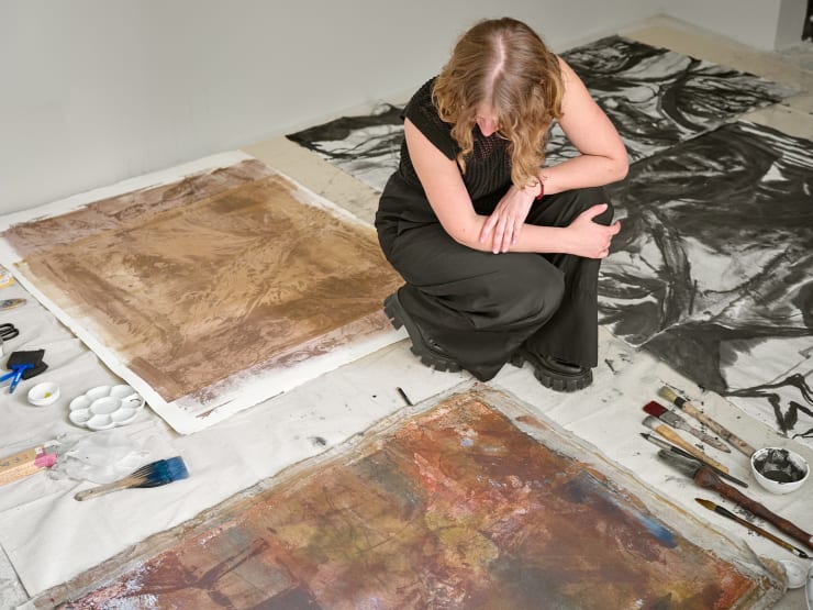 Olga Grotova creating artworks in the Victorian town house for DOOR TO DOOR (2023). Photo: Nick Smith.