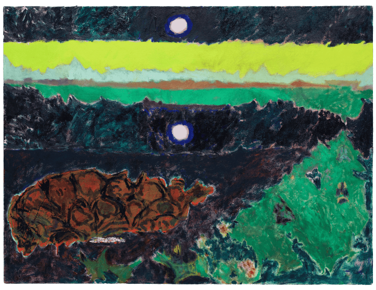 Lisa Sanditz Hudson River/Devis Pods/Barge, 2024 Acrylic on canvas 30 x 40 inches