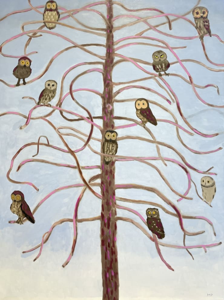 Owls in Tree, 2025 Oil on linen 48 x 36 inches