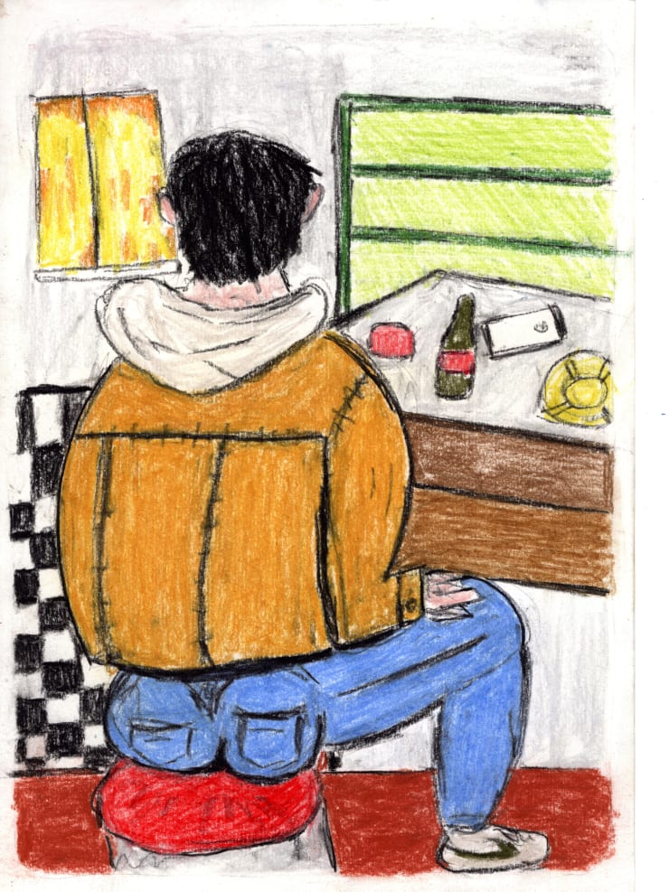 Soufiane Ababri, Bedwork 9, 2017-2022, Coloured pencils on paper, 32 x 24 cm, Courtesy of the artist and THE PILL®