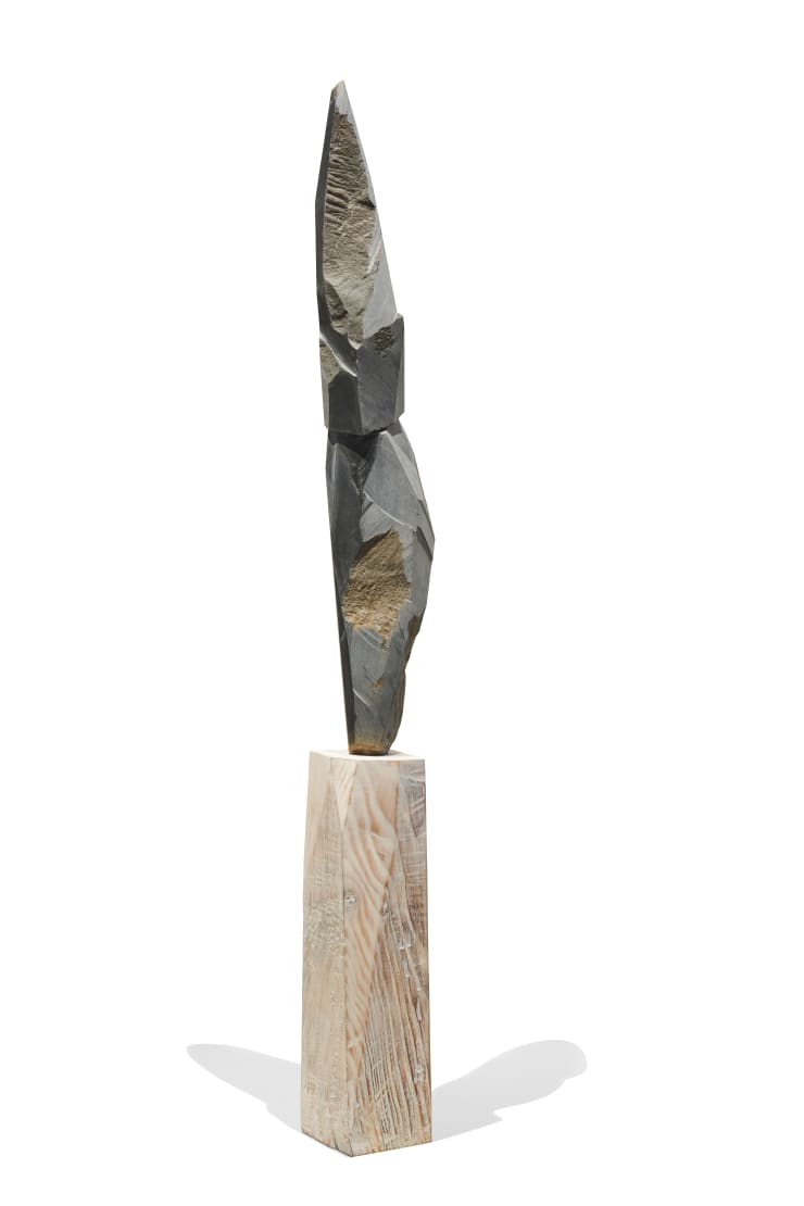 Kamran Samimi Ascending Figure I, 2023 Basalt, Wood, Paint 92 x 9 x 8 cm