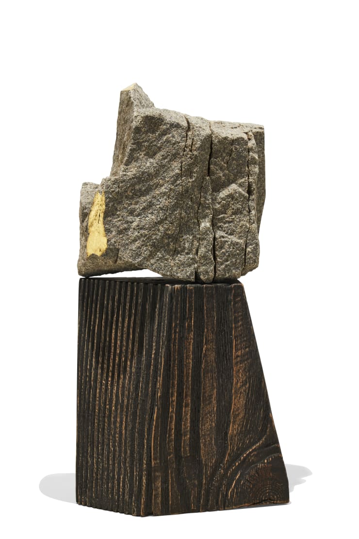 Kamran Samimi Landscape (Altar), 2023 Granite, Gold Leaf, Wood, Sumi Ink 27 x 14 x 8 cm