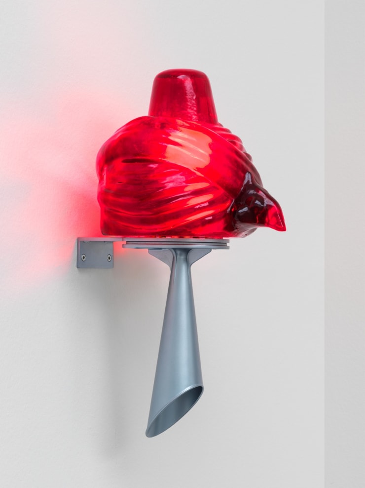 Slavs and Tatars, Signal, 2025, Resin, stainless steel, aluminum, paint, light fixture, 62 x 31 x 37 cm. Image courtesy of Kunsthalle Baden-Baden.