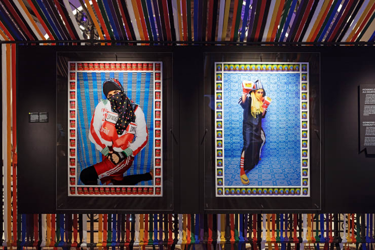 Installation view, Hassan Hajjaj, Martial Arts, 2024, Wereldmuseum Amsterdam. Photographer Aad Hoogendoorn