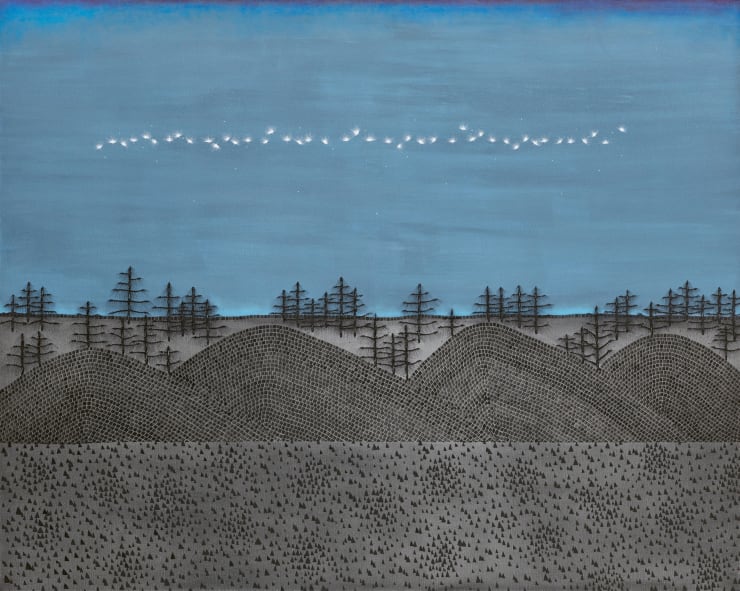 Pouran Jinchi, Fly Like Dandelions 9, 2023, Inks on canvas, 121.92 x 152.4 cm
