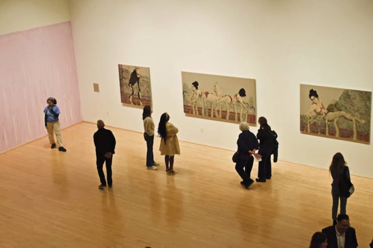 Hayv Kahraman’s solo exhibit, titled “The Foreign in Us,” debuted at the Moody Center for the Arts Jan. 12. Kahraman’s art is centered in her refugee identity and explores themes of isolation and migration. Ahitagni Das / Thresher
