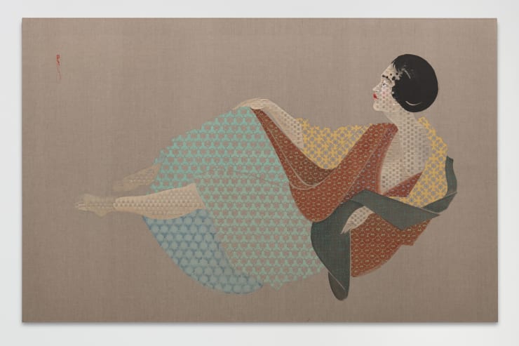 Hayv Kahraman, Peek A Boob 1, 2017, Oil On Linen, 198.1 X 127 X 7.6 cm
