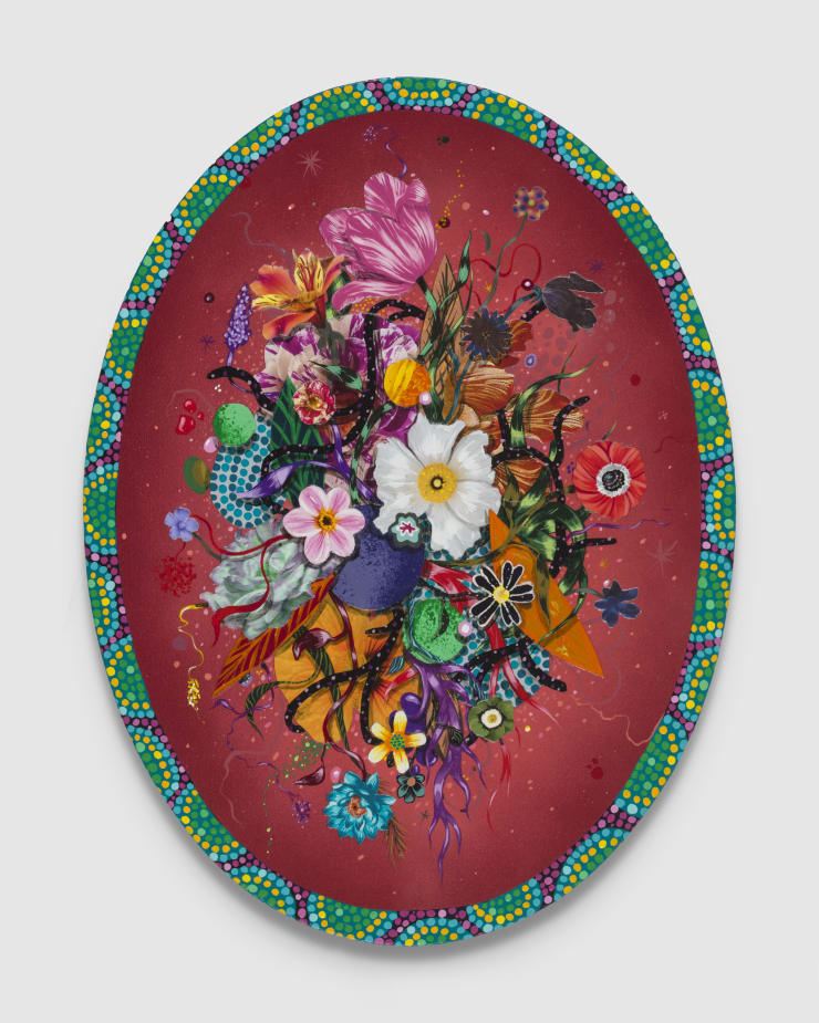 Amir H. Fallah, New Surge, 2024, Acrylic and collage on canvas, 50.80 x 40.64 cm