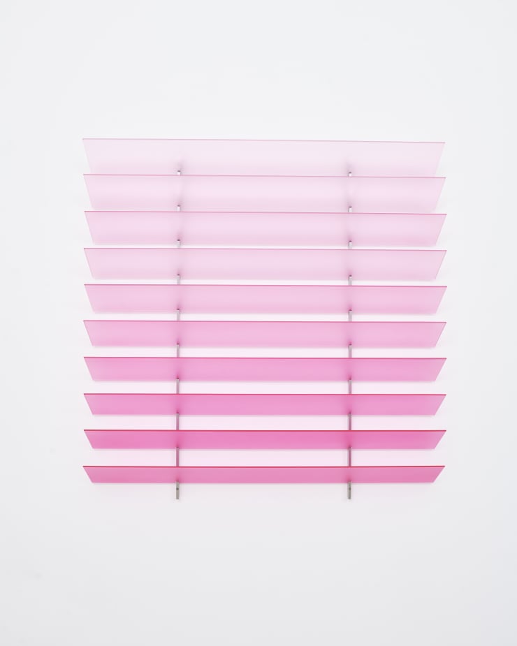 Rana Begum, No.1432 Louvre, 2025, Painted glass and stainless steel, 112.3 x 100 x 14 cm.