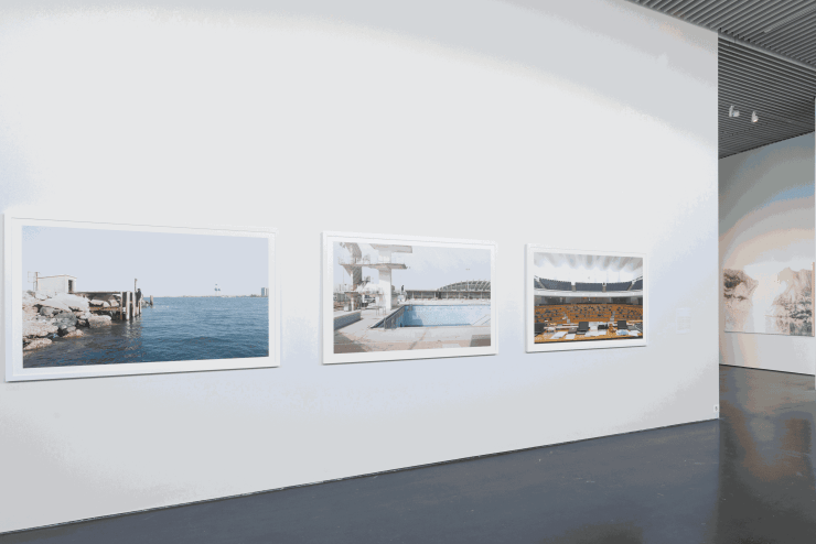 Installation view, At the Edge of Land, 2024, Jameel Arts Center. Photo by Daniella Baptista