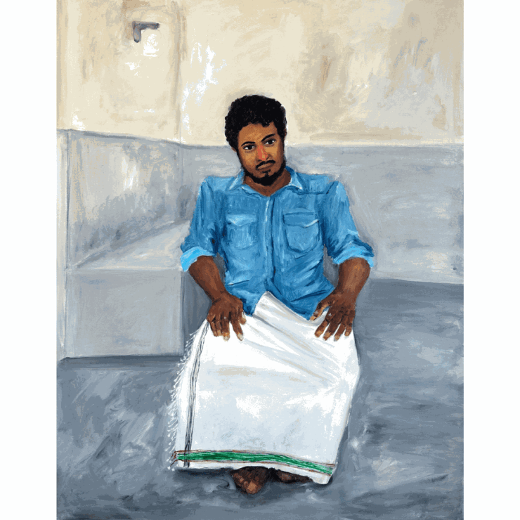 Anuar Khalifi, Musa the Carpenter, 2024, Acrylic on Canvas, 130 x 100 cm