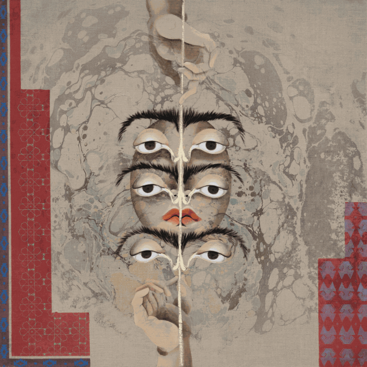 Hayv Kahraman, Look me in the eyes no. 7, 2023, Oil and acrylic on linen, 93.98 x 93.98 cm