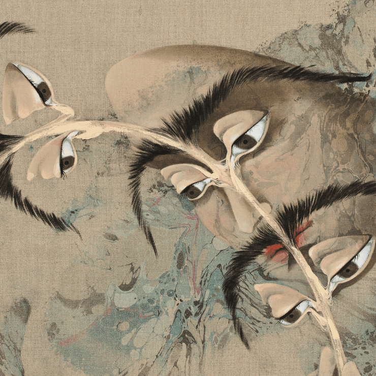 Hayv Kahraman, Look me in the eyes no 1, 2023, Oil and acrylic on linen, 94 x 94 cm, Detail