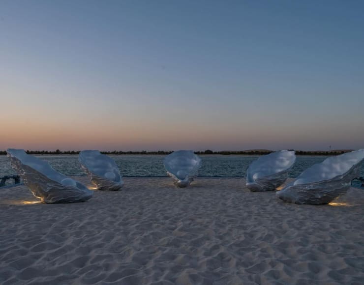 Farah Al Qasimi, Homesickness, 2024, Aluminium, speakers. Commissioned by the Department of Culture and Tourism – Abu Dhabi for the Public Art Abu Dhabi Biennial 2024–2025. Photos by Farah Al Qasimi