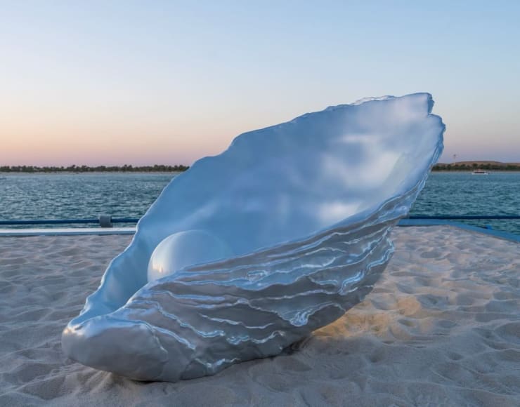 Farah Al Qasimi, Homesickness, 2024, Aluminium, speakers. Commissioned by the Department of Culture and Tourism – Abu Dhabi for the Public Art Abu Dhabi Biennial 2024–2025. Photos by Farah Al Qasimi