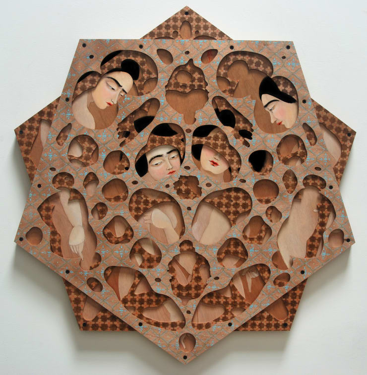 Hayv Kahraman, Decagram 2, 2013, Oil on panels, 116.84 x 116.84 cm.