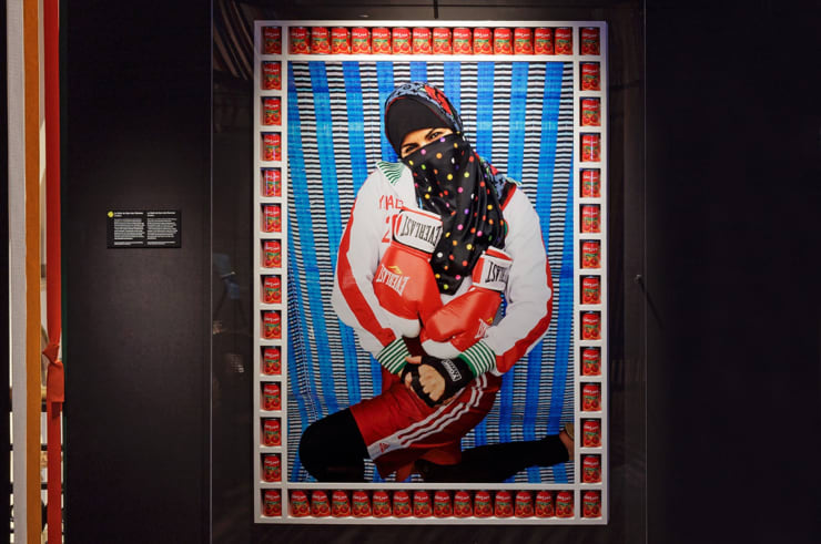 Installation view, Hassan Hajjaj, Martial Arts, 2024, Wereldmuseum Amsterdam. Photographer Aad Hoogendoorn