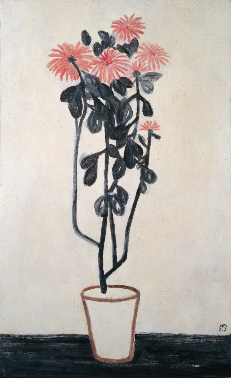 常玉 - 紅底白菊 White Chrysanthemum in a red background, n.d.