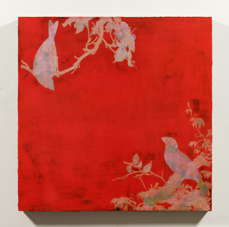 蘇孟鴻, 《仿螺鈿習作（紅底雙鳥）》, 2021