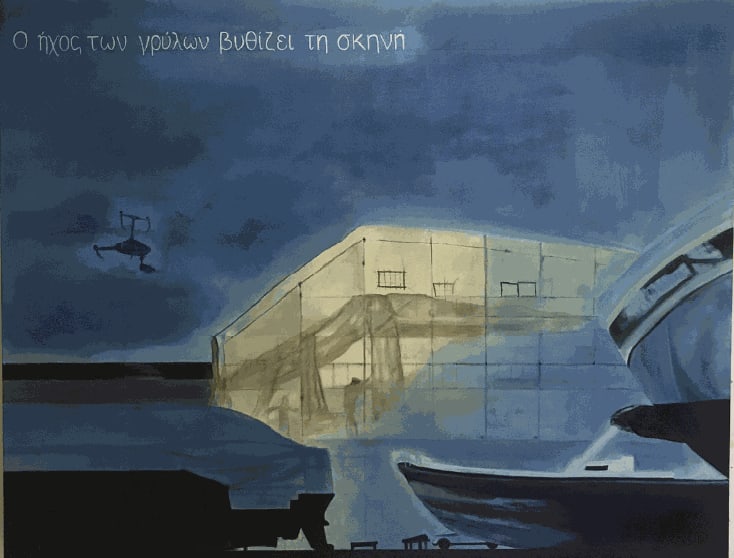 The scene is filled with the sound of Cicada, 2022, Oil, Graphite, Glitter on canvas, 160 x 125 cm. Courtesy...