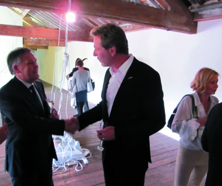 Opening of the exhibition City Without Walls Ambassador of the Republick of Lithuanian Oskaras Jusys and curator of Liverpool Biennale Paul Domela.