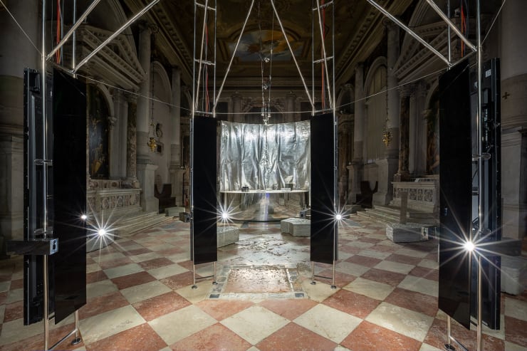 Installation view of the Lithuanian Space Agency's laboratory by Julijonas Urbonas at the Biennale Architettura 2021, Venice; Photo by Aistė...