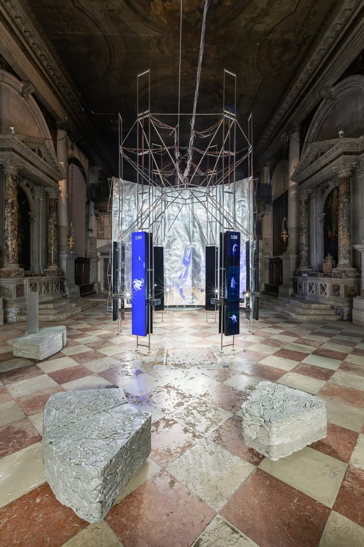 Installation view of the Lithuanian Space Agency's laboratory by Julijonas Urbonas at the Biennale Architettura 2021, Venice; Photo by Aistė...