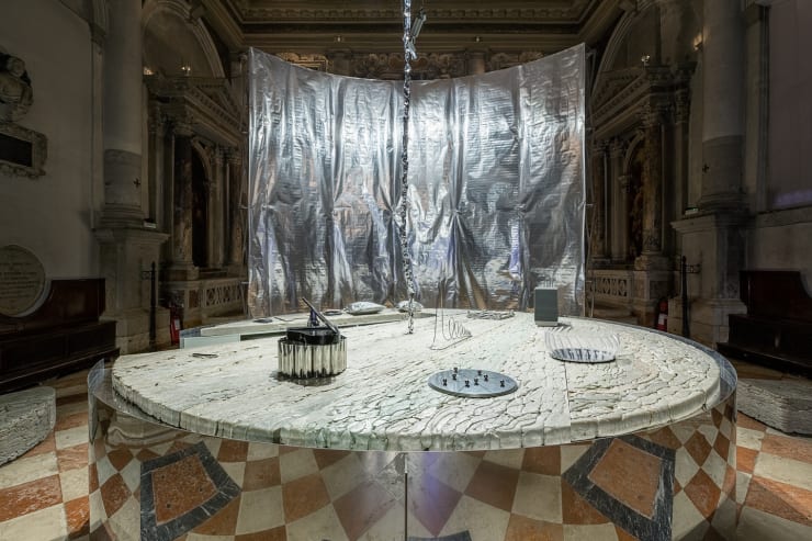 Installation view of the Lithuanian Space Agency's laboratory by Julijonas Urbonas at the Biennale Architettura 2021, Venice; Photo by Aistė...