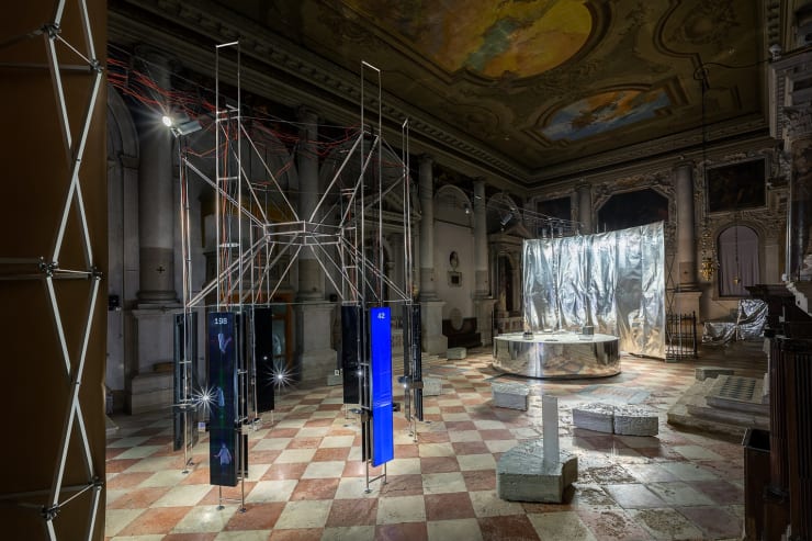 Installation view of the Lithuanian Space Agency's laboratory by Julijonas Urbonas at the Biennale Architettura 2021, Venice; Photo by Aistė...
