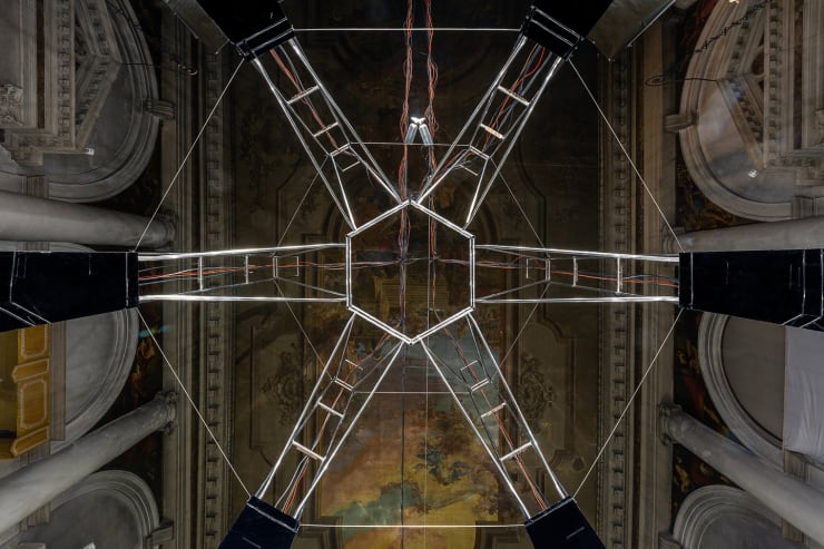Installation view of the Lithuanian Space Agency's laboratory by Julijonas Urbonas at the Biennale Architettura 2021, Venice; Photo by Aistė...