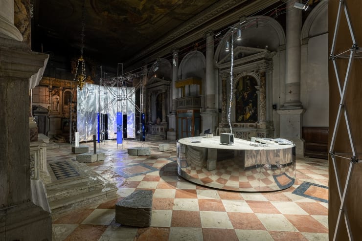 Installation view of the Lithuanian Space Agency's laboratory by Julijonas Urbonas at the Biennale Architettura 2021, Venice; Photo by Aistė...