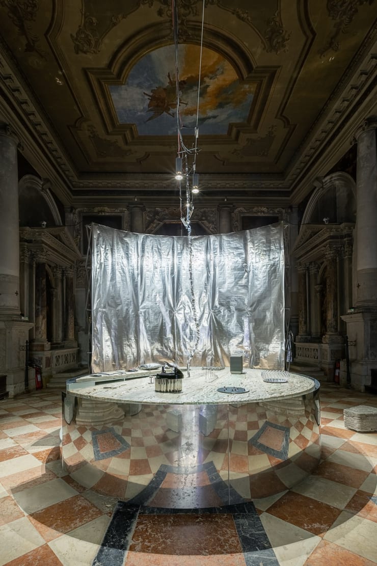 Installation view of the Lithuanian Space Agency's laboratory by Julijonas Urbonas at the Biennale Architettura 2021, Venice; Photo by Aistė...