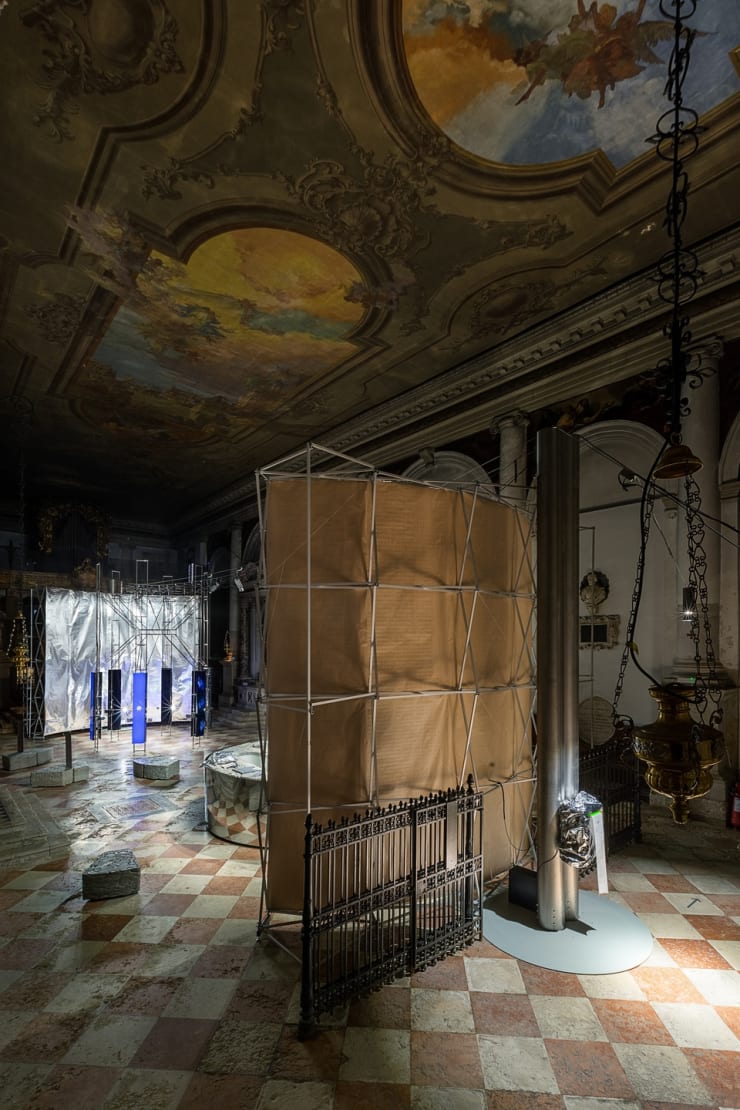 Installation view of the Lithuanian Space Agency's laboratory by Julijonas Urbonas at the Biennale Architettura 2021, Venice; Photo by Aistė...