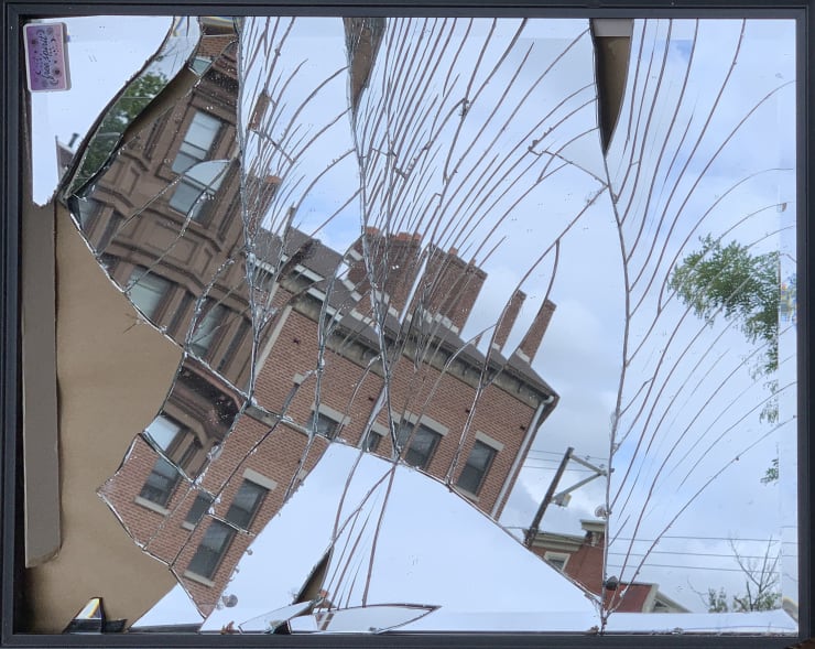 Broken mirror on Fairmount Avenue September 2021