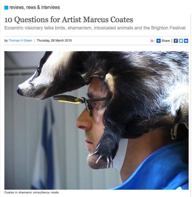 Thomas H. Green. "10 Questions for Artist Marcus Coates", 2015.