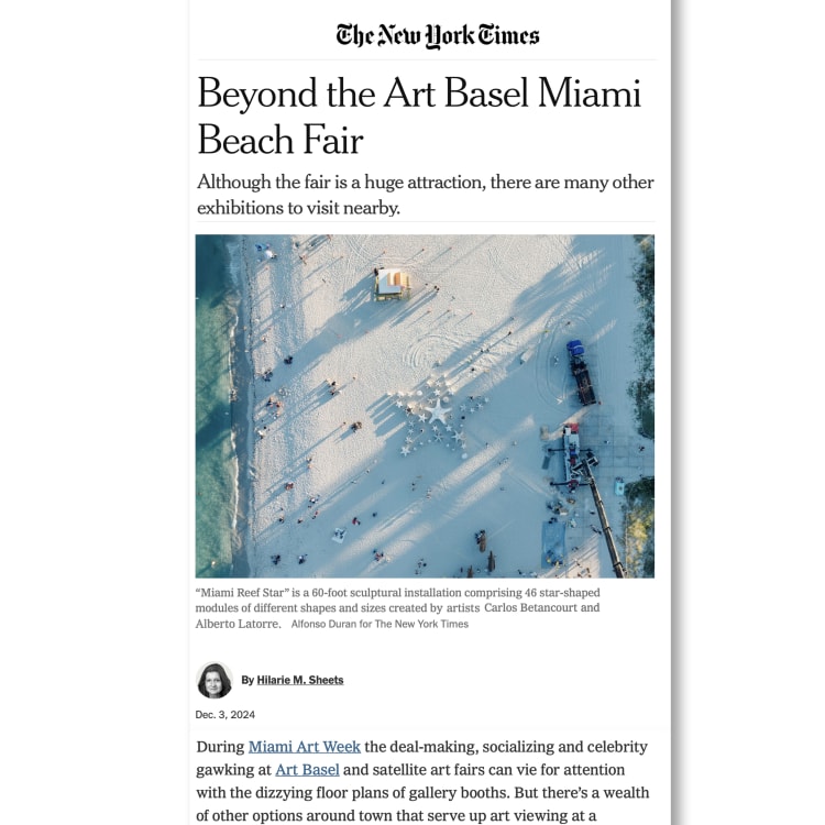 NEW YORK TIMES Beyond Art Basel Miami Beach Fair by Hilarie M. Sheets, ART FACES THE FUTURE In a shifting...