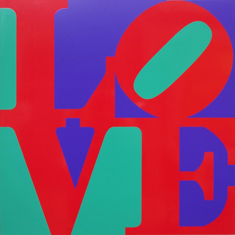 ROBERT INDIANA, Book of LOVE (Red/Blue/Green), 1996, Silkscreen powder coated fabricated aluminum, 26 x 26 x 2 inches (66 x 66 x 5.1 cm), Edition of V