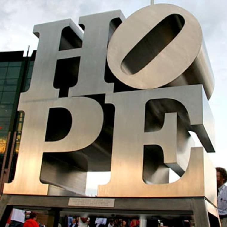ROBERT INDIANA, HOPE, 2009, Brushed stainless steel, 72 x 72 x 36 inches (182.9 x 182.9 x 91.4 cm), Edition of VI