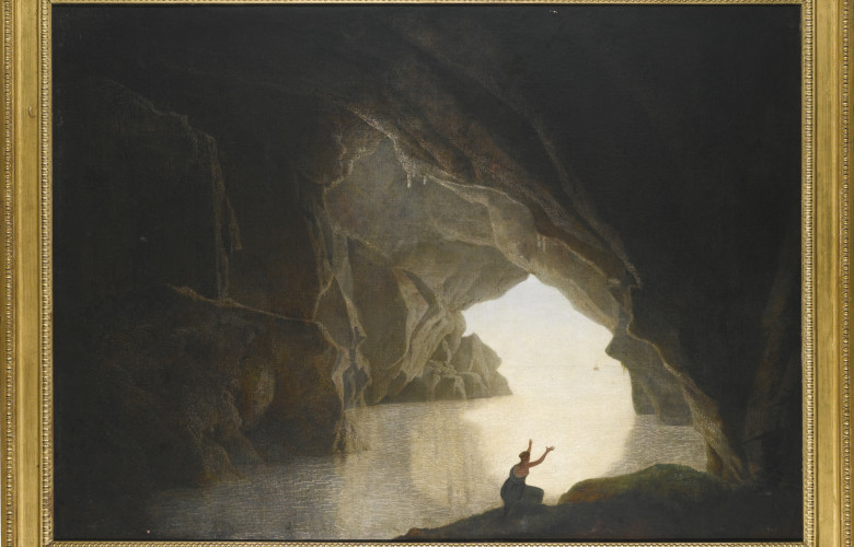 Joseph Wright of Derby, A.R.A. DERBY 1734 - 1797, A GROTTO IN THE GULF OF SALERNO, WITH THE FIGURE OF JULIA, BANISHED FROM ROME