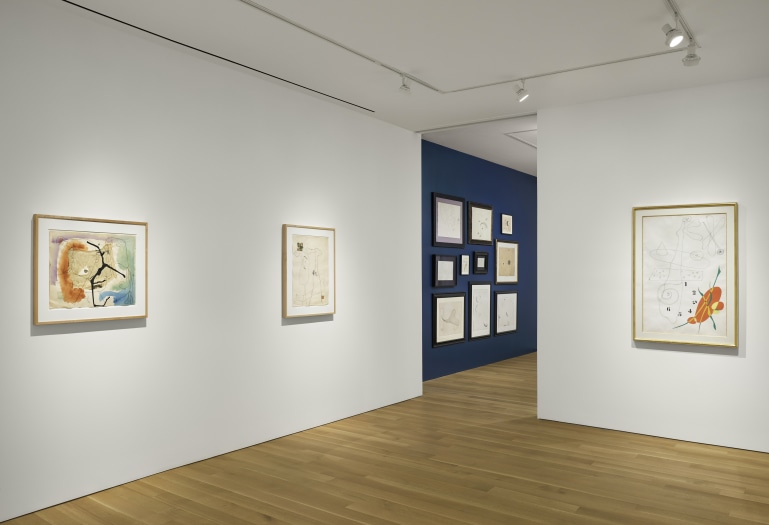 Installation view of Joan Miró: Feet on the Ground, Eyes on the Stars at Luxembourg + Co., New York. Photo: Andy Romer.