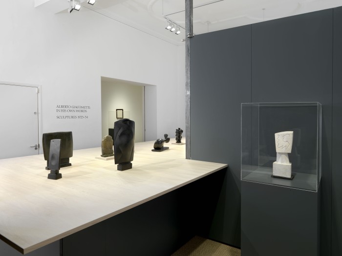 Installation view of Alberto Giacometti: In His Own Words. Sculptures 1925 - 34. © The Estate of Alberto Giacometti (Fondation Giacometti, Paris and ADAGP, Paris), licensed in the UK by ACS and DACS, London 2016.