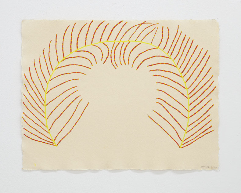 Sheroanawe Hakhiiwe Masiko wake wake (Palmera roja), 2022 tinta acrílica sobre papel de algodão 51 x 69 cm