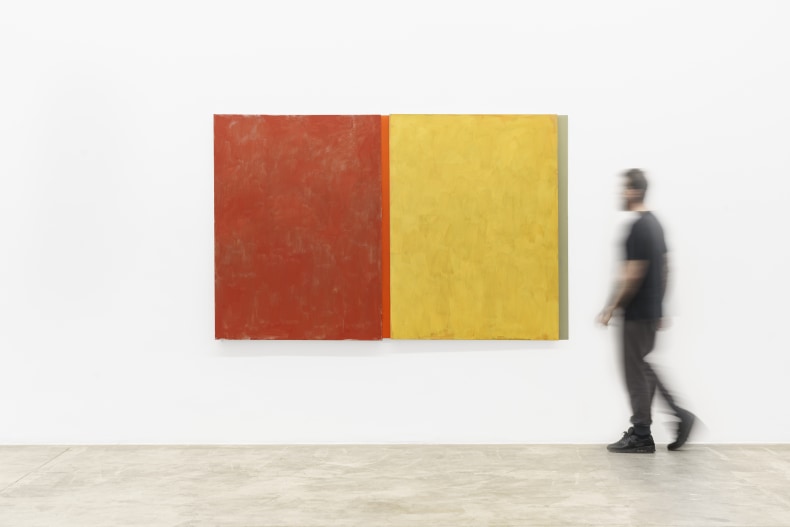 Sérgio Sister Terra vermelha e amarelo com ligações laraja e verde, 2022 tinta óleo sobre tela 140 x 216 cm