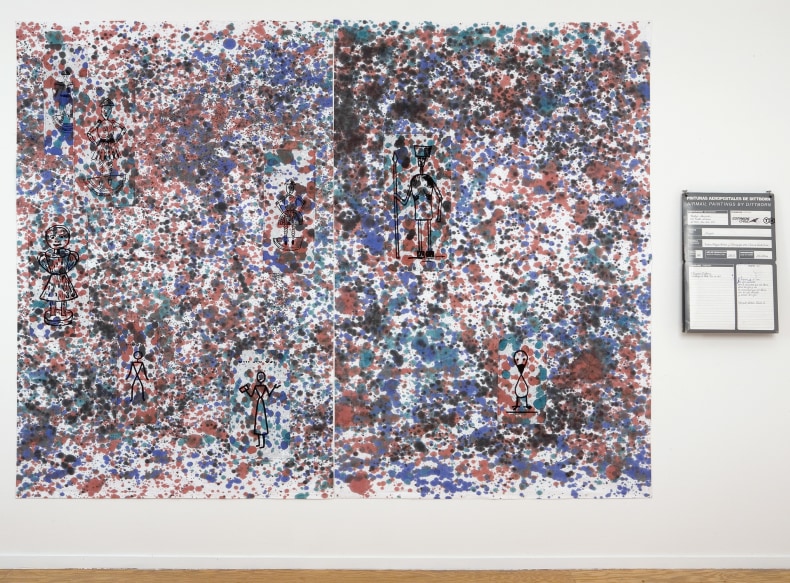 Eugenio Dittborn Ningún Airmail Painting No 169, 2004/2007 tintura, costura, policarbonato e fotosserigrafia em 2 seções de tecido de algodão 210 x 280 cm