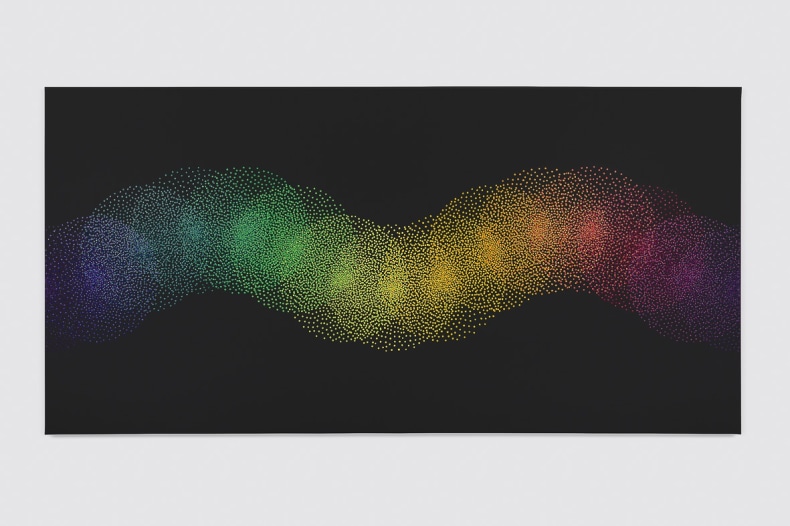 Julio Le Parc Alchimie 586, 2024 tinta acrílica sobre tela 150 x 300 x 3.5 cm