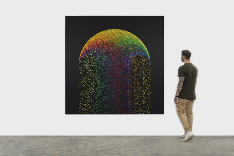 Julio Le Parc Alchimie 570, 2024 tinta acrílica sobre tela 200 x 200 x 3.5 cm