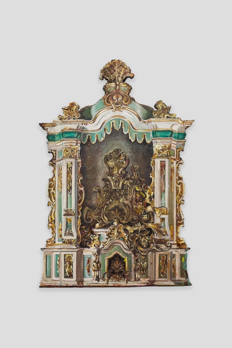 André Griffo A supressão do santo pelo ornamento III, 2024 tinta óleo e acrílica sobre compensado naval 83 x 57 x 1.5 cm