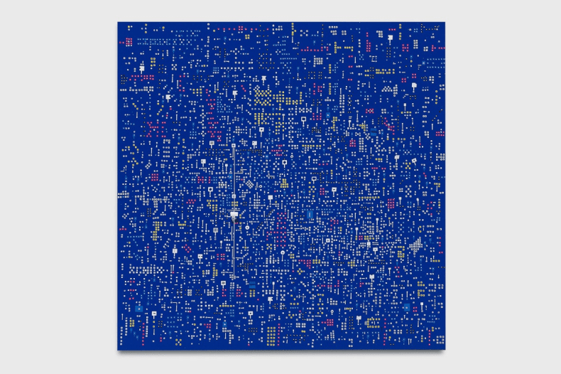 Marco Maggi Independent red 2025 papel sobre papel sobre Dibond azul 30,5 x 30,5 cm