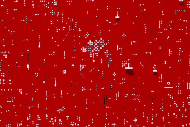 Marco Maggi “Red” means “Net” in Spanish 2024 papel sobre papel sobre Dibond vermelho 121,9 x 91,4 cm