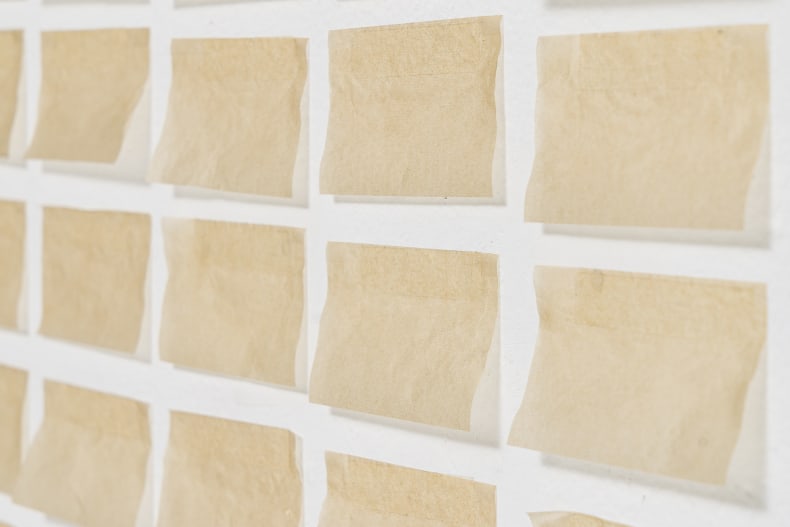 Jac Leirner Skin selfie (Smoking brown) 2019 203 folhas de papel seda para cigarro 160 x 60,5 cm